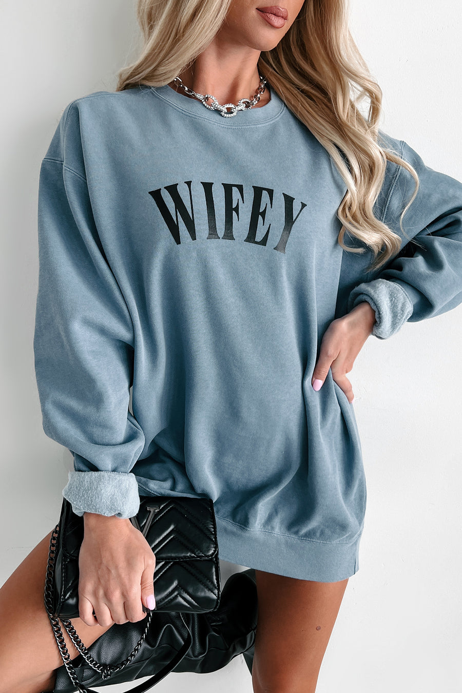 "Wifey" Graphic Crewneck (Blue Jean) - Print On Demand - NanaMacs
