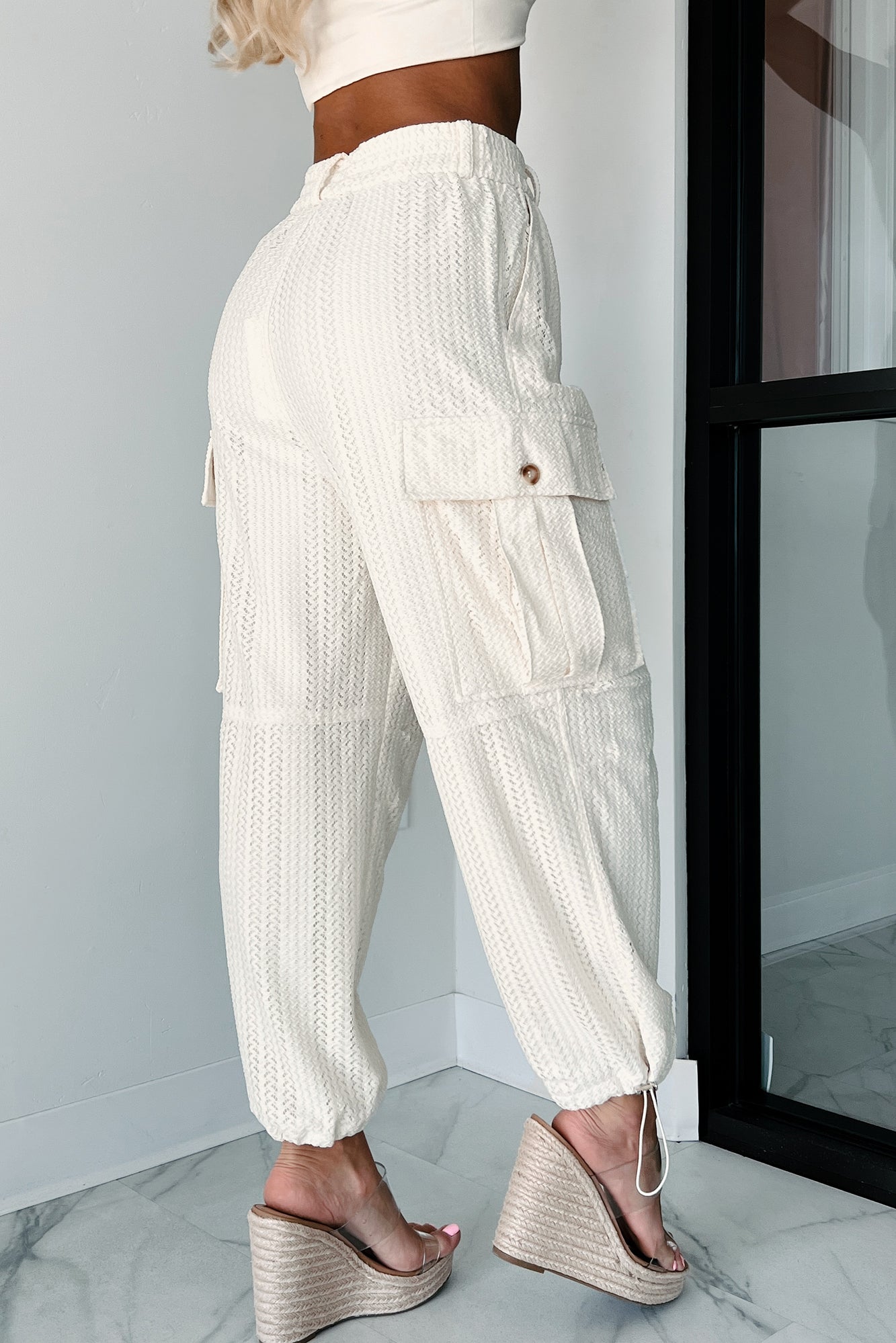 True Motive Textured Lace Cargo Pants (Ivory) - NanaMacs