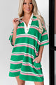 Cormac Striped Collared T-Shirt Dress (Green) - NanaMacs