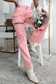 Blowing Your Mind Slit-Front Wide Leg Rhinestone Jeans (Pink) - NanaMacs