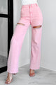 Blowing Your Mind Slit-Front Wide Leg Rhinestone Jeans (Pink) - NanaMacs
