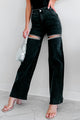 SHIP BY 5/8 - Blowing Your Mind Slit-Front Wide Leg Rhinestone Jeans (Black) - NanaMacs
