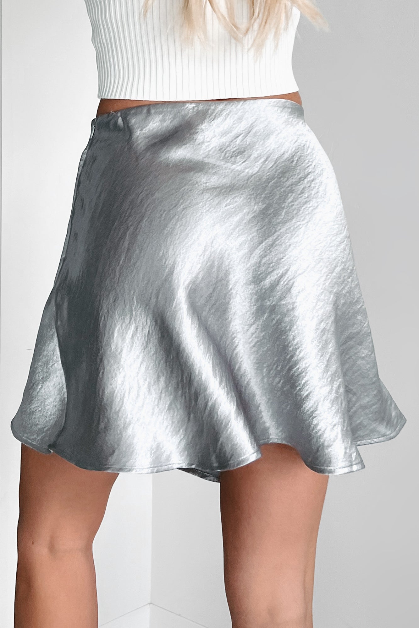 Mystic Dreams Satin Mini Skirt (Gray) - NanaMacs
