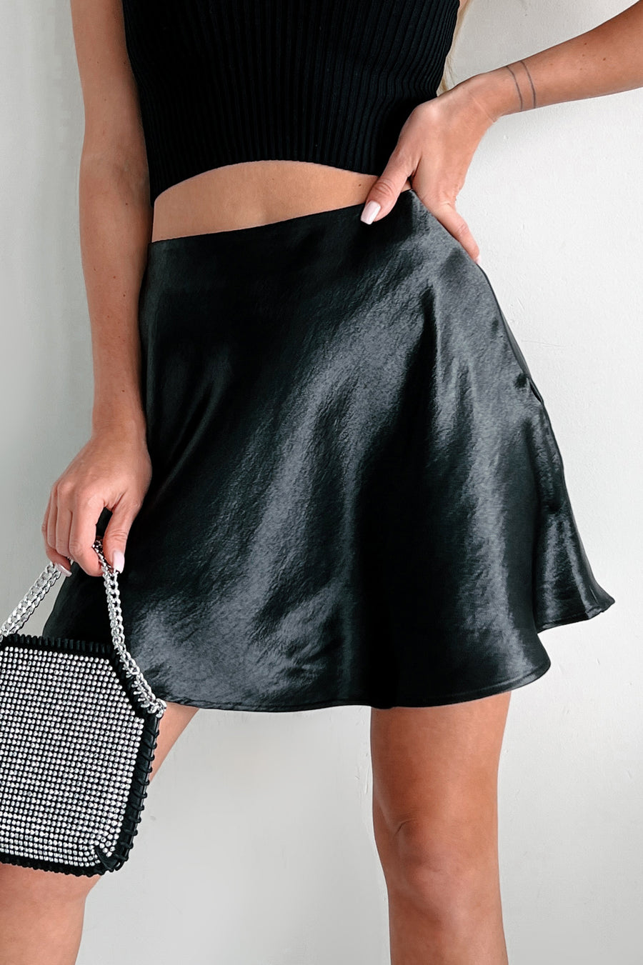 Mystic Dreams Satin Mini Skirt (Black)
