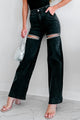 SHIP BY 5/8 - Blowing Your Mind Slit-Front Wide Leg Rhinestone Jeans (Black) - NanaMacs