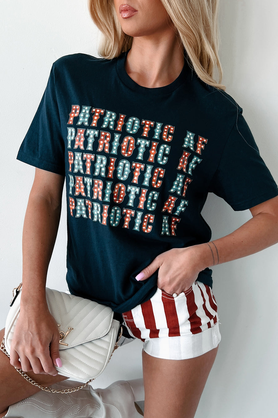 "Patriotic AF" Graphic T-Shirt (Navy) - Print On Demand