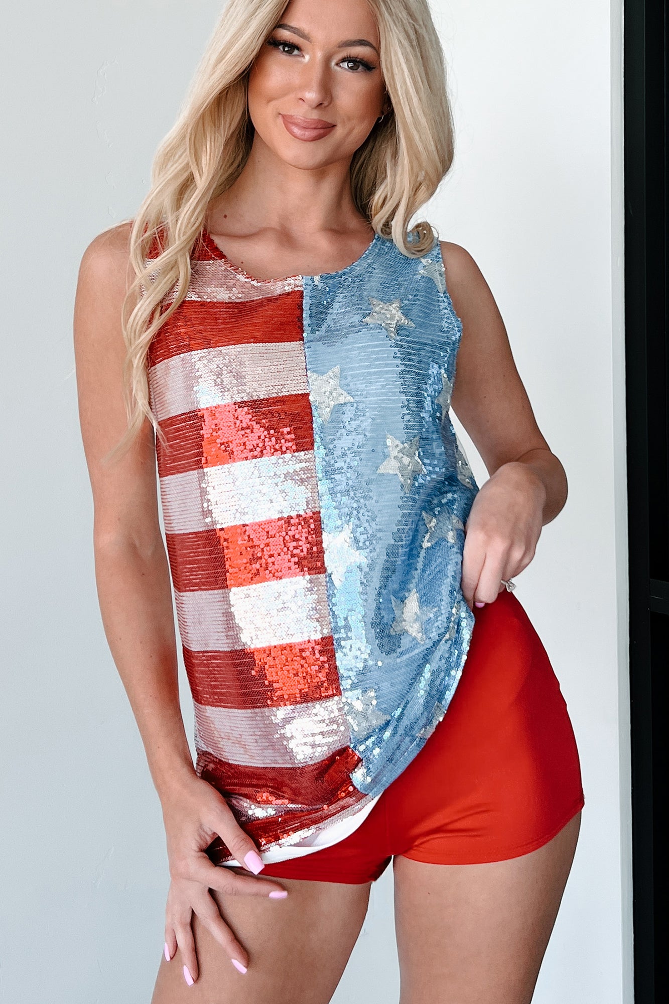 Yankee Doodle Day Sequin American Flag Top (Navy/Red) - NanaMacs