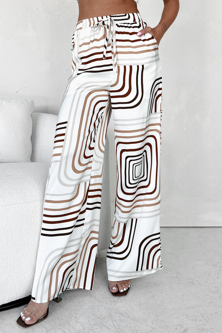 Appreciate The Aesthetic Satin Geometric Print Pants (Brown Multi) - NanaMacs