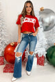 Just A Bit Merry Oversized "Merry" Graphic Crop Tee (White) - NanaMacs