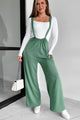 Message Received Wide Leg Suspender Jumpsuit (Military Green) - NanaMacs