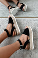 The Hottest Topic Open Toe Espadrille Platform Sandals (Black Nubuck) - NanaMacs