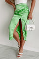 Making Moments Count Satin Midi Skirt (Green) - NanaMacs