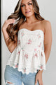 Struck With Inspiration Embroidered Strapless Floral Top (Ivory) - NanaMacs