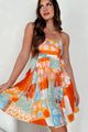 Beachside Babe Seashell Printed Mini Dress (Orange/Blue) - NanaMacs