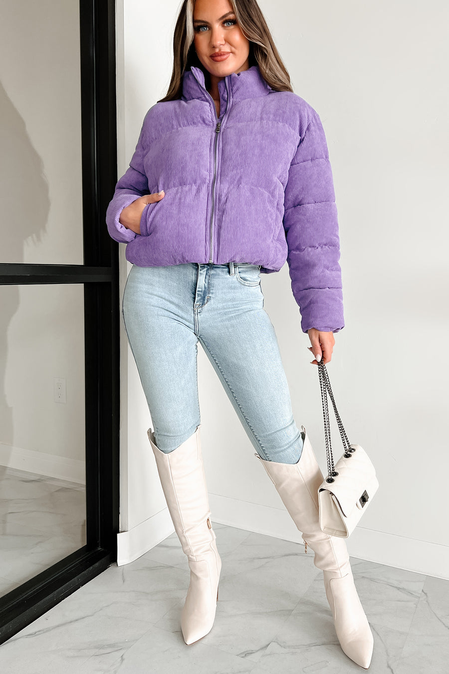 Snow Season Corduroy Puffer Jacket (Purple) - NanaMacs