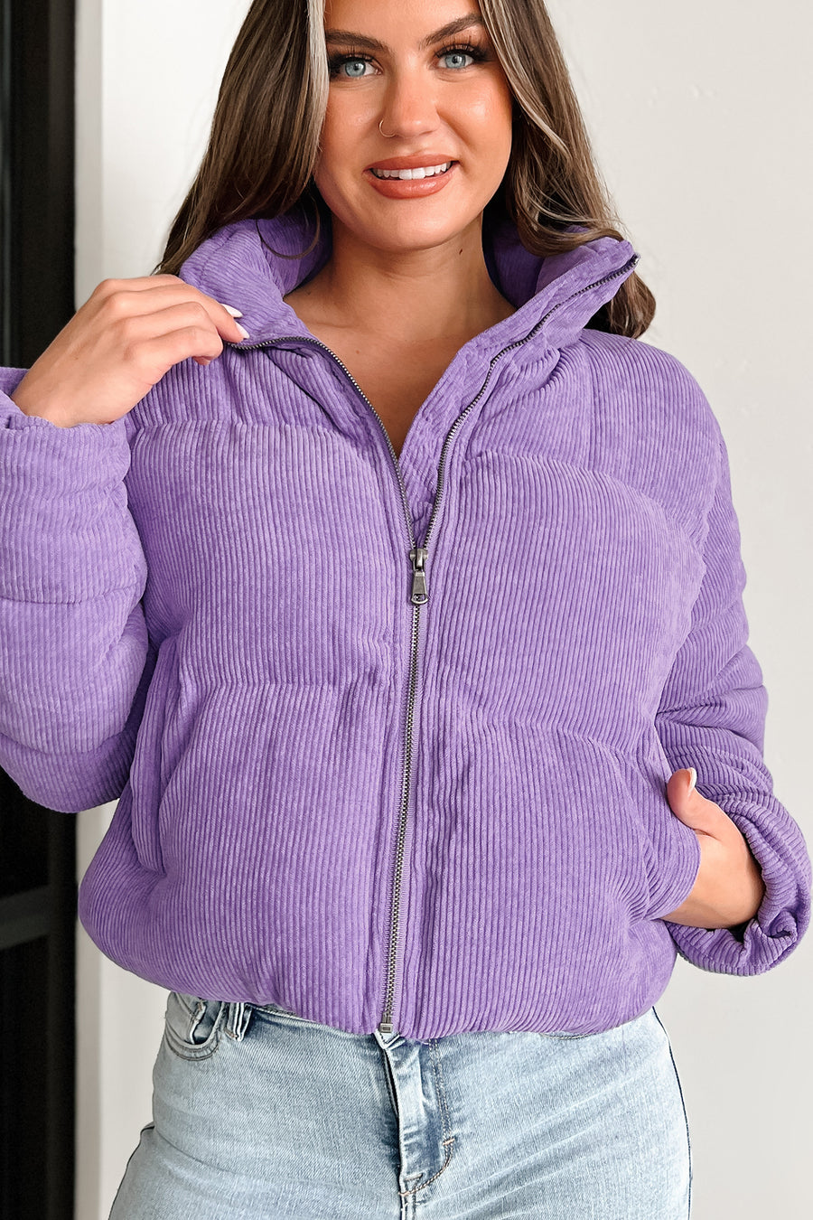 Snow Season Corduroy Puffer Jacket (Purple) - NanaMacs
