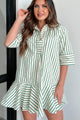 Posh In Paris Striped Ruffle Shirt Dress (Green) - NanaMacs