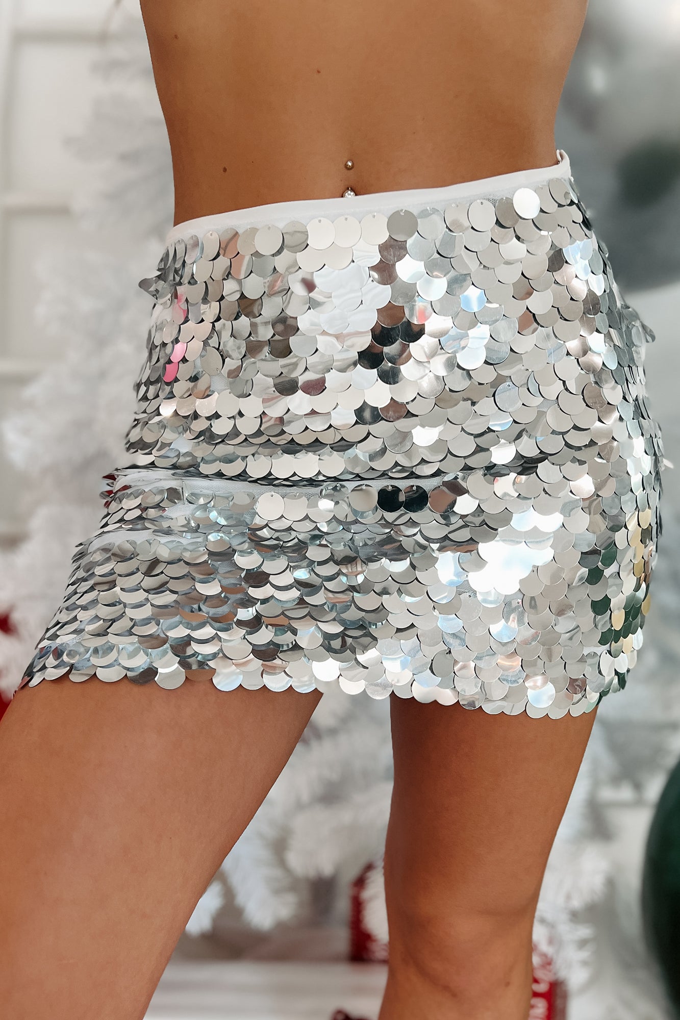 I'm Down To Party Sequin Mini Skirt (Silver) - NanaMacs