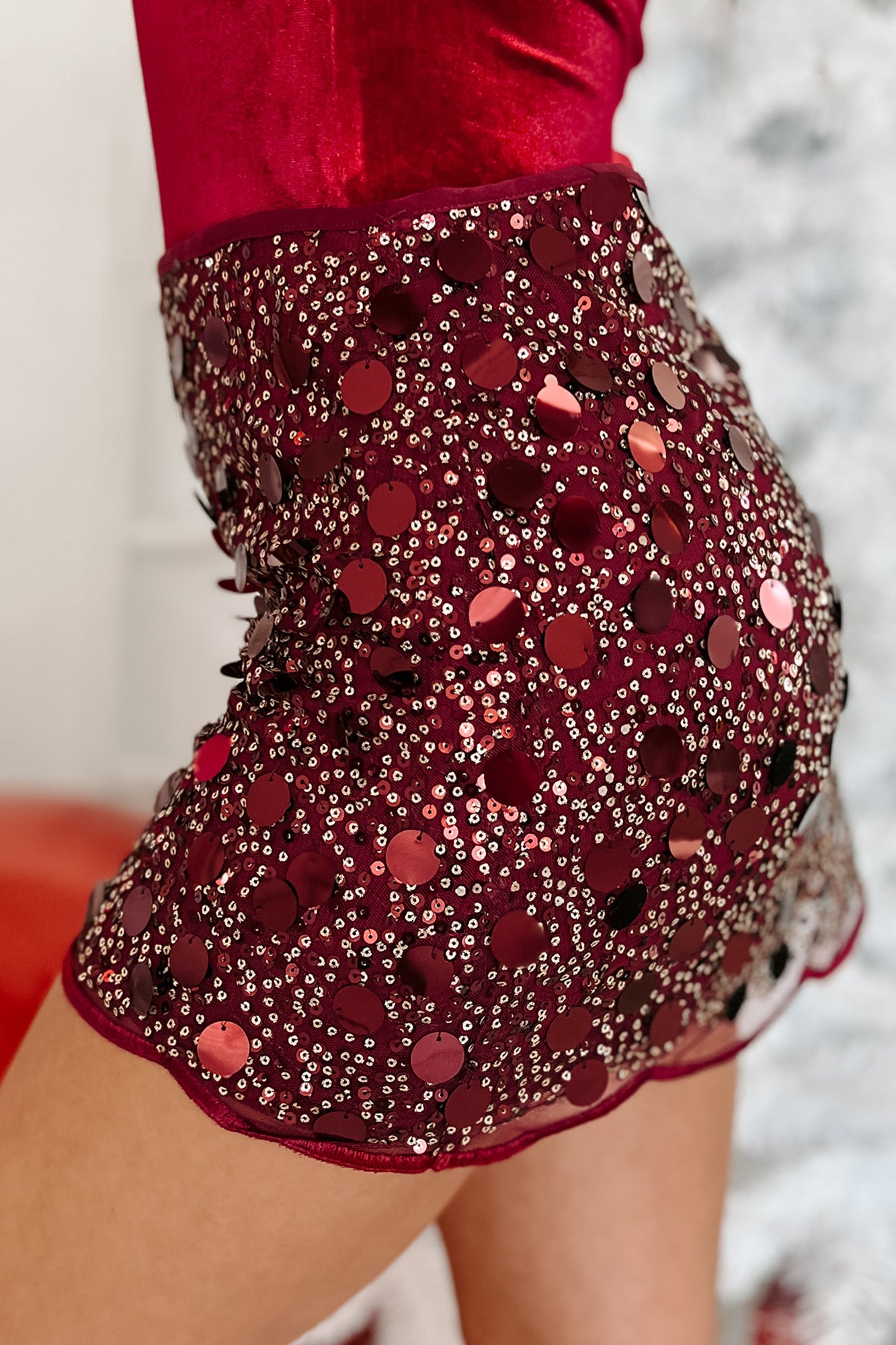 Chic Aspirations Sequin Mini Skirt (Burgundy) - NanaMacs