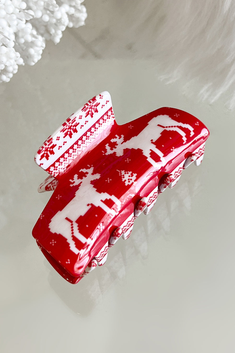 Happily Ever Antler Holiday Theme Hair Clip (Red/White) - NanaMacs