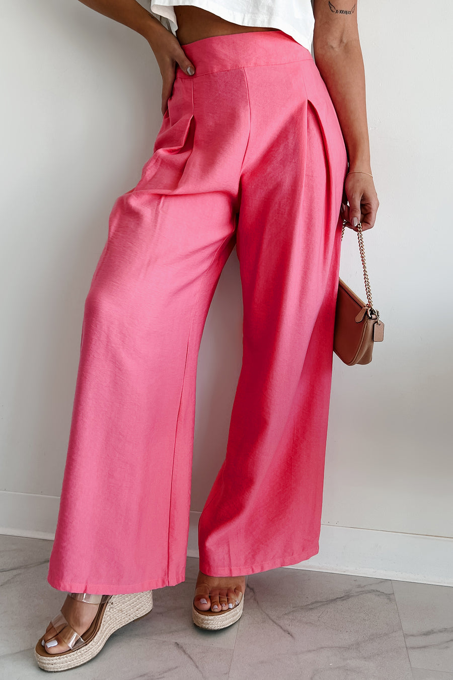 Energetic Response High Rise Pleated Wide Leg Pants (Pink)