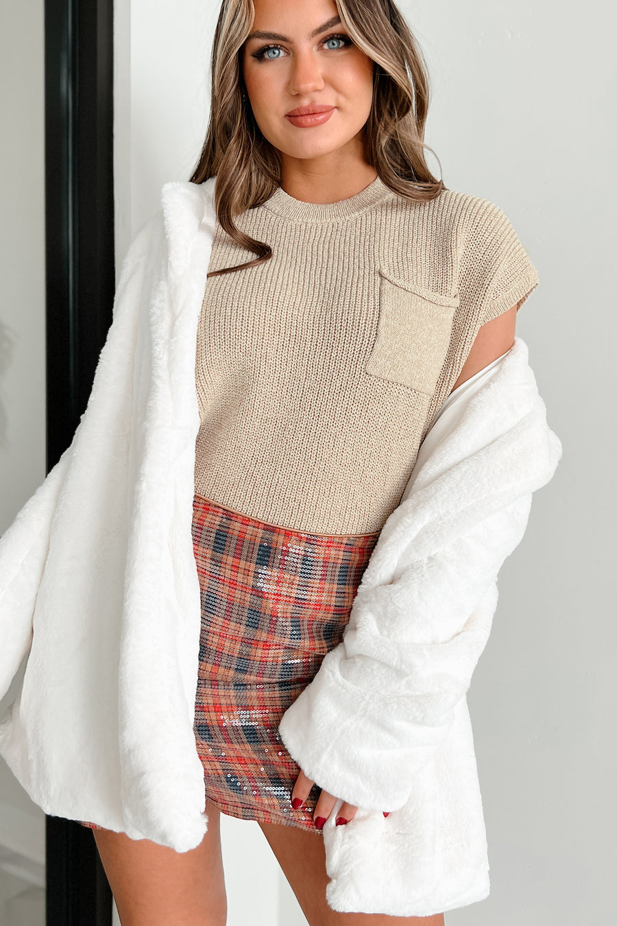 Business As Usual Short Sleeve Crop Sweater (Natural) - NanaMacs