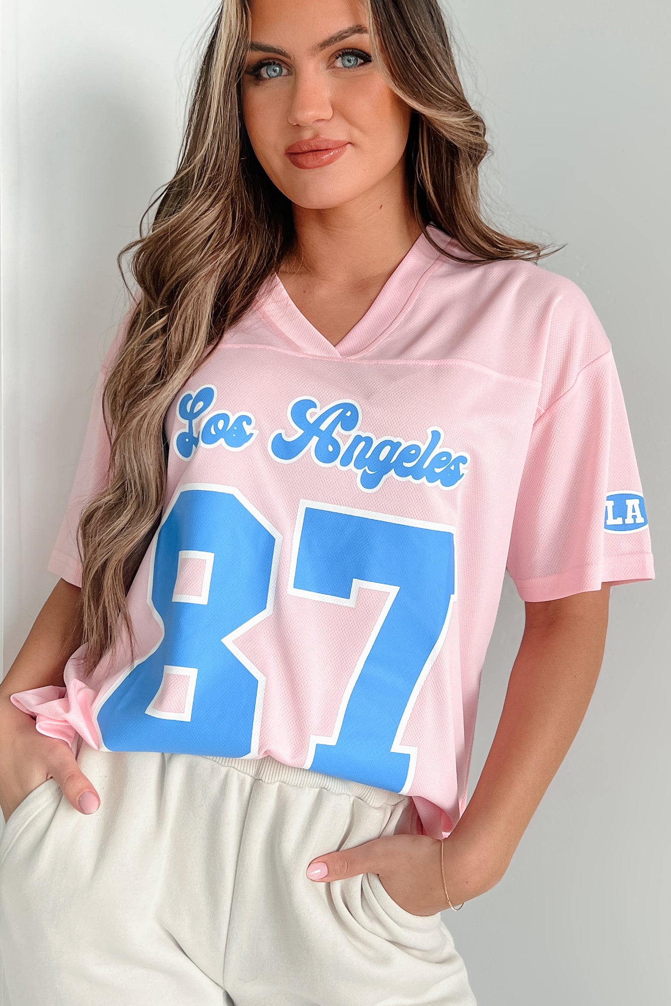 Fashionably Sporty Jersey Top (Baby Pink) - NanaMacs