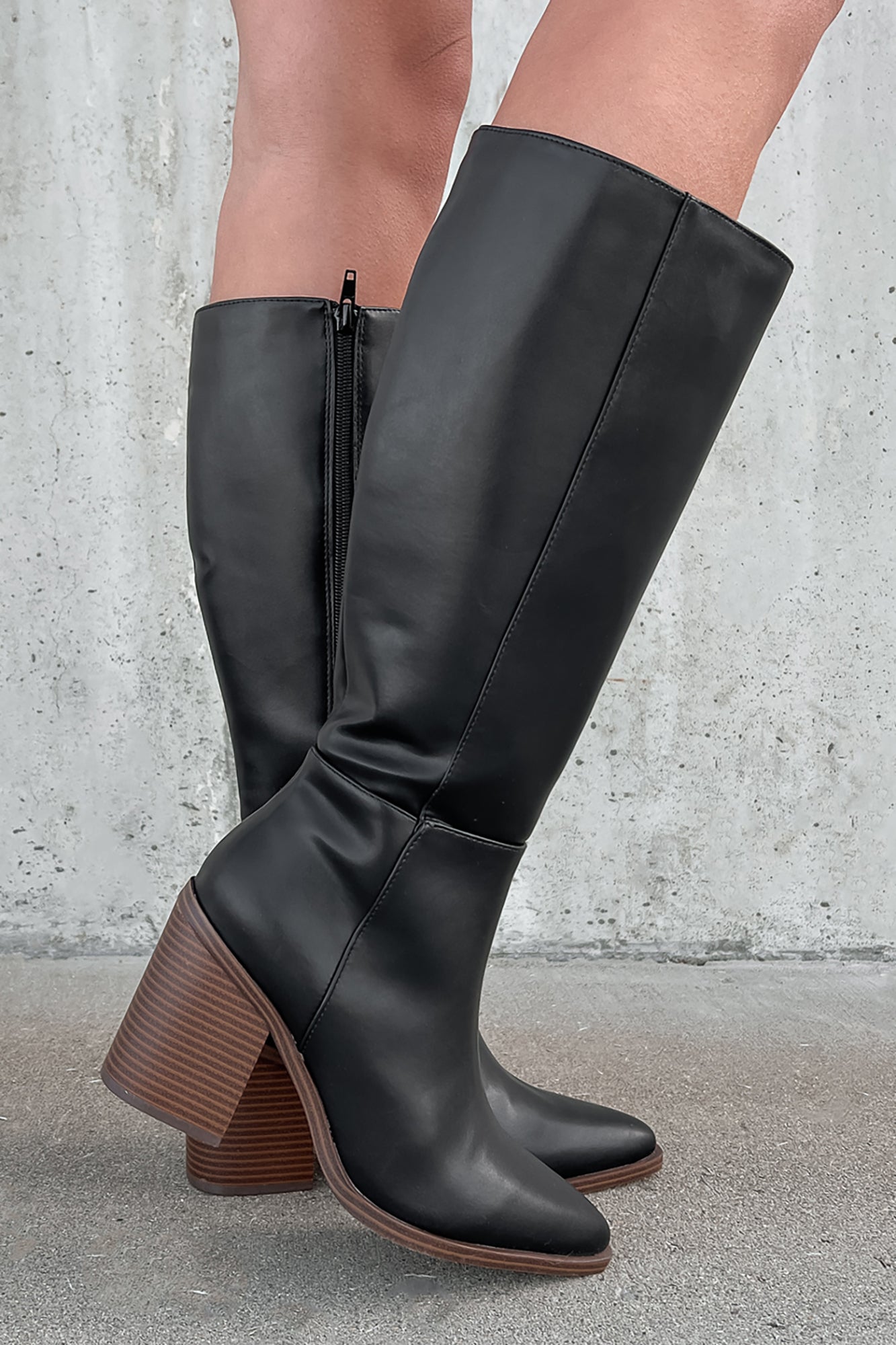 Sophisticated & Cool Faux Leather Tall Boots (Black/Brown) - NanaMacs