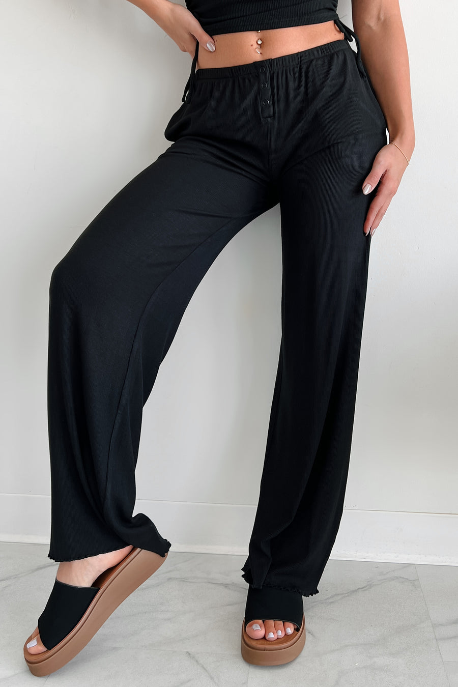 All Tuckered Out Ribbed Lounge Pants (Black)