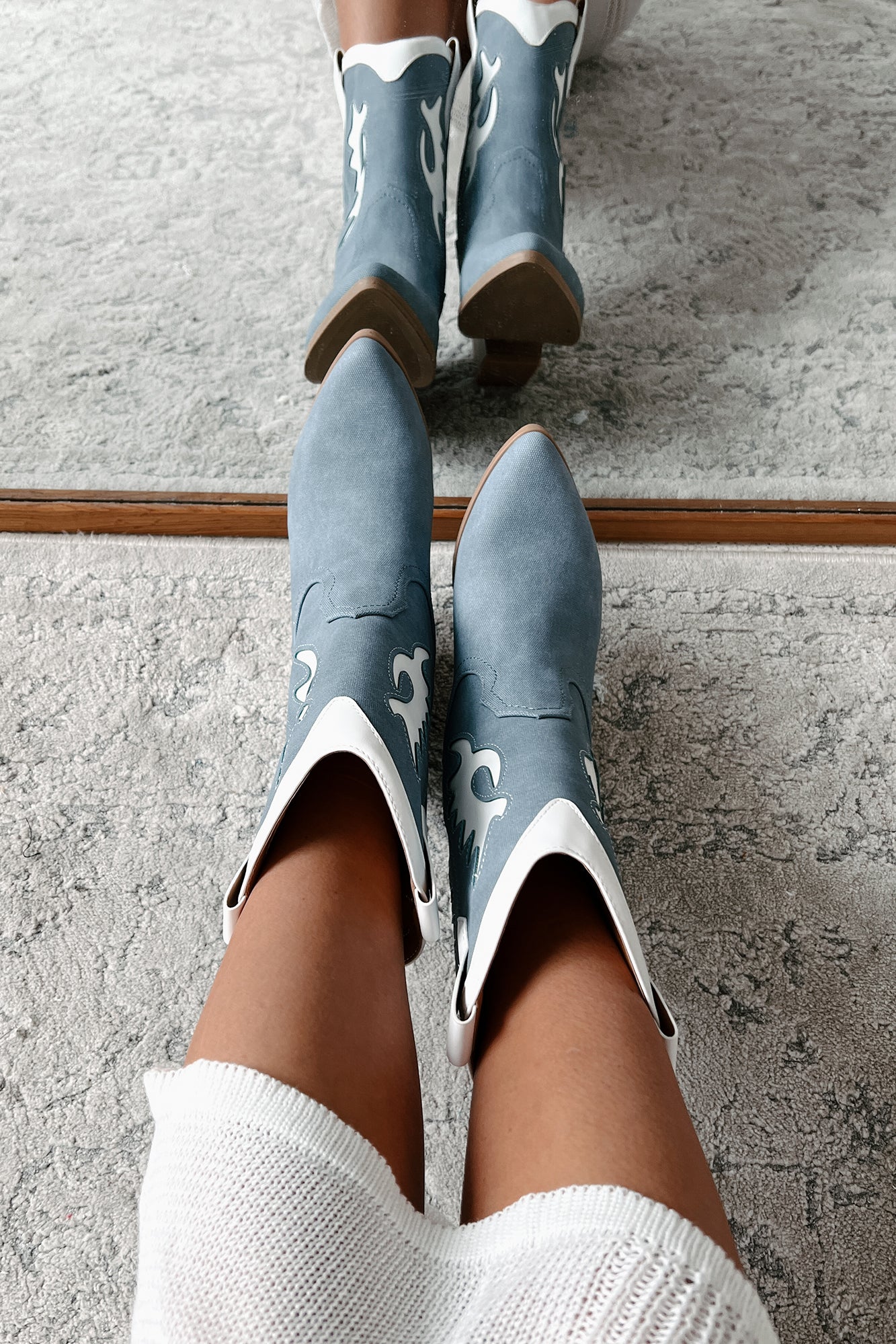 Lasso Your Heart Cowboy Boots (Denim/White) - NanaMacs