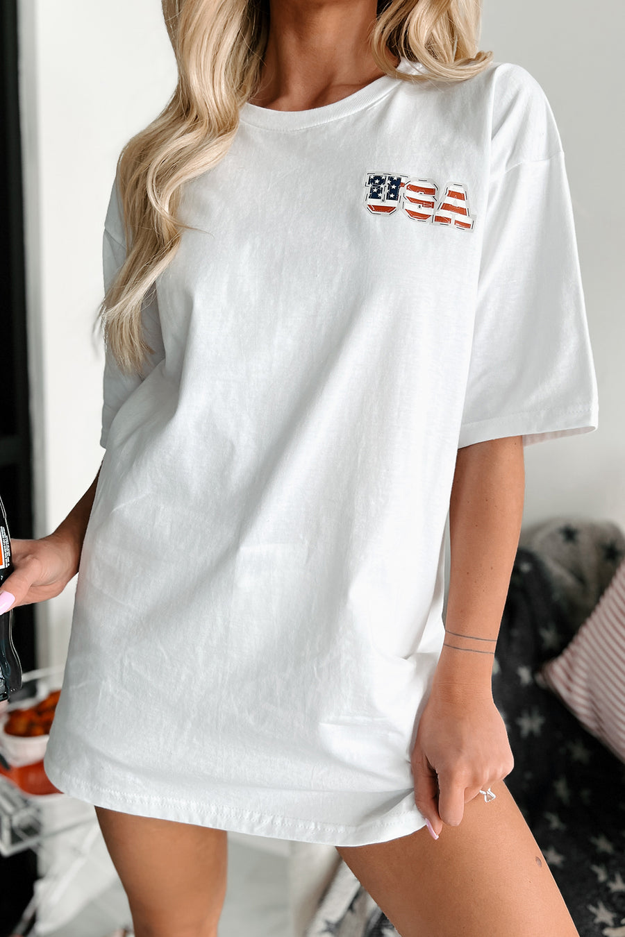 "USA" Graphic T-Shirt (White) - Print On Demand - NanaMacs