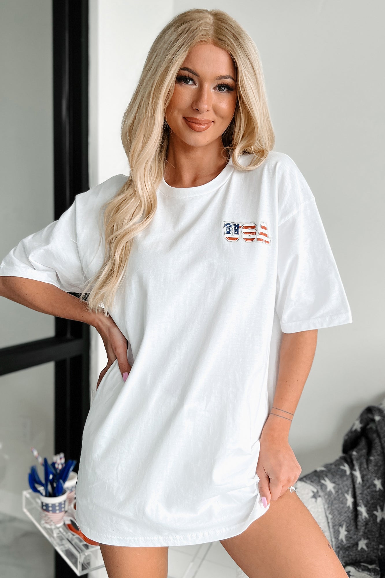 "USA" Graphic T-Shirt (White) - Print On Demand - NanaMacs