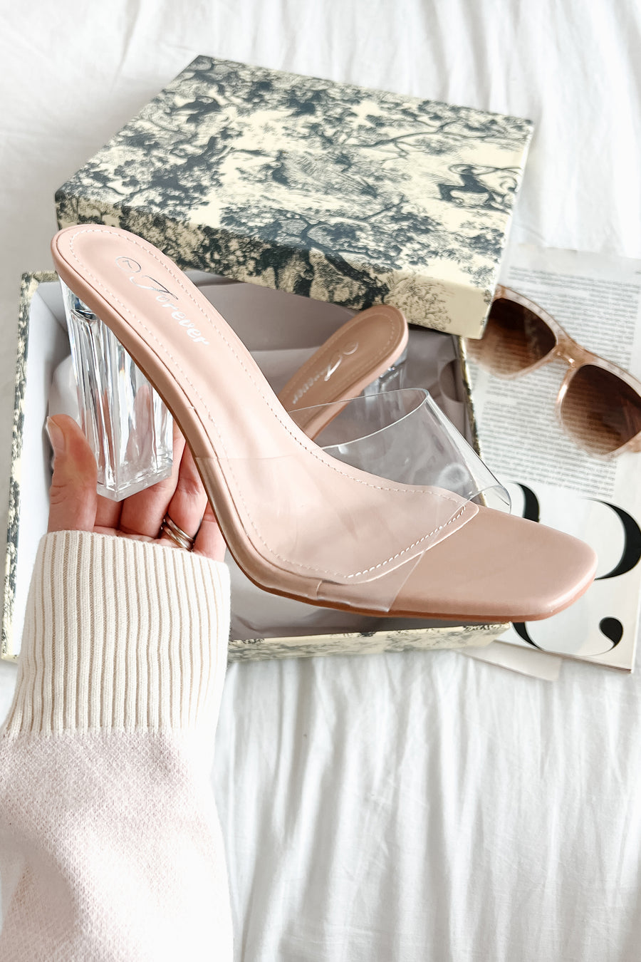 Chic Simplicity Clear Strap Lucite Heel (Nude) - NanaMacs