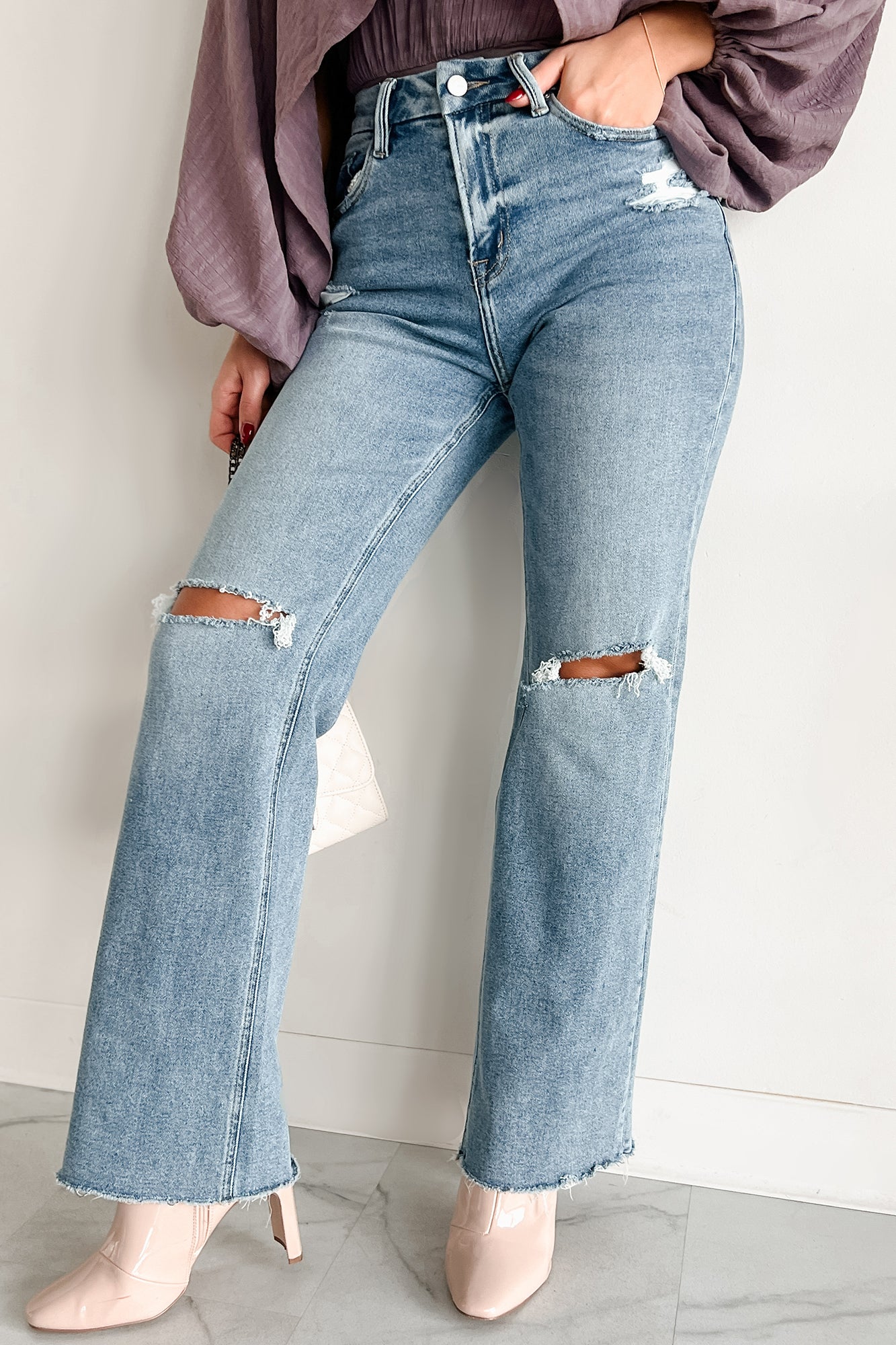 Quentin High Rise Distressed Wide Leg Jeans (Medium) - NanaMacs