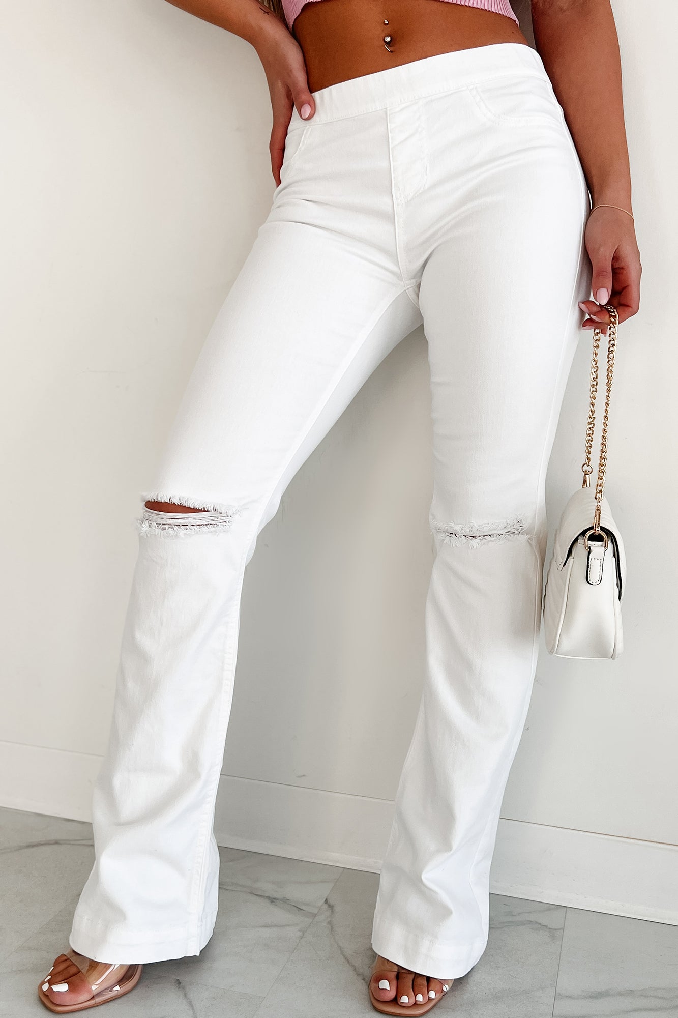 County Line Mid-Rise Distressed Flare Jeans (White) - NanaMacs