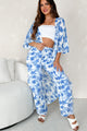 Happy In Hawaii Floral Kimono & Pant Set (Blue) - NanaMacs