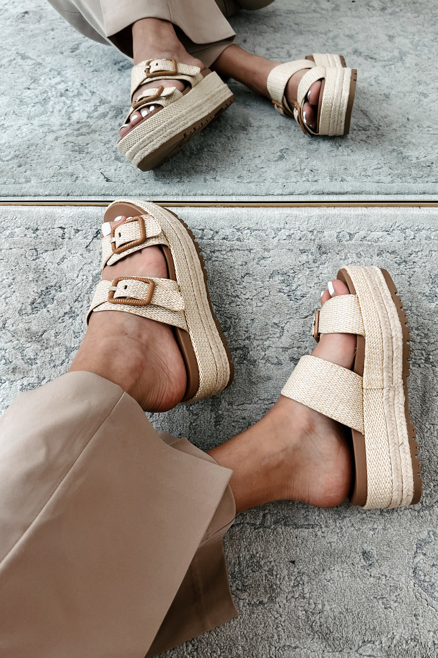 Fresh New Attitude Woven Platform Sandals (Natural Raffia)