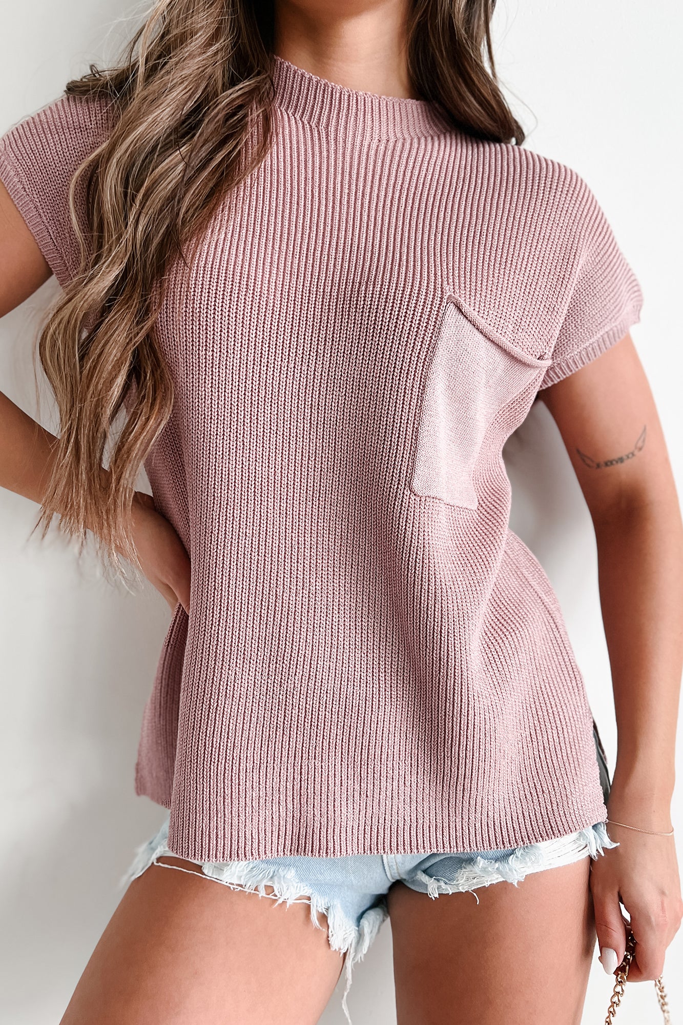 Simpler Times Sweater Knit Short Sleeve Top (Mauve) - NanaMacs