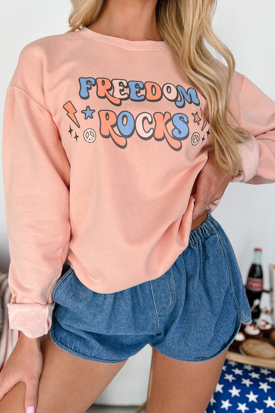 Freedom Forever Graphic Crewneck (Peach) - Print On Demand