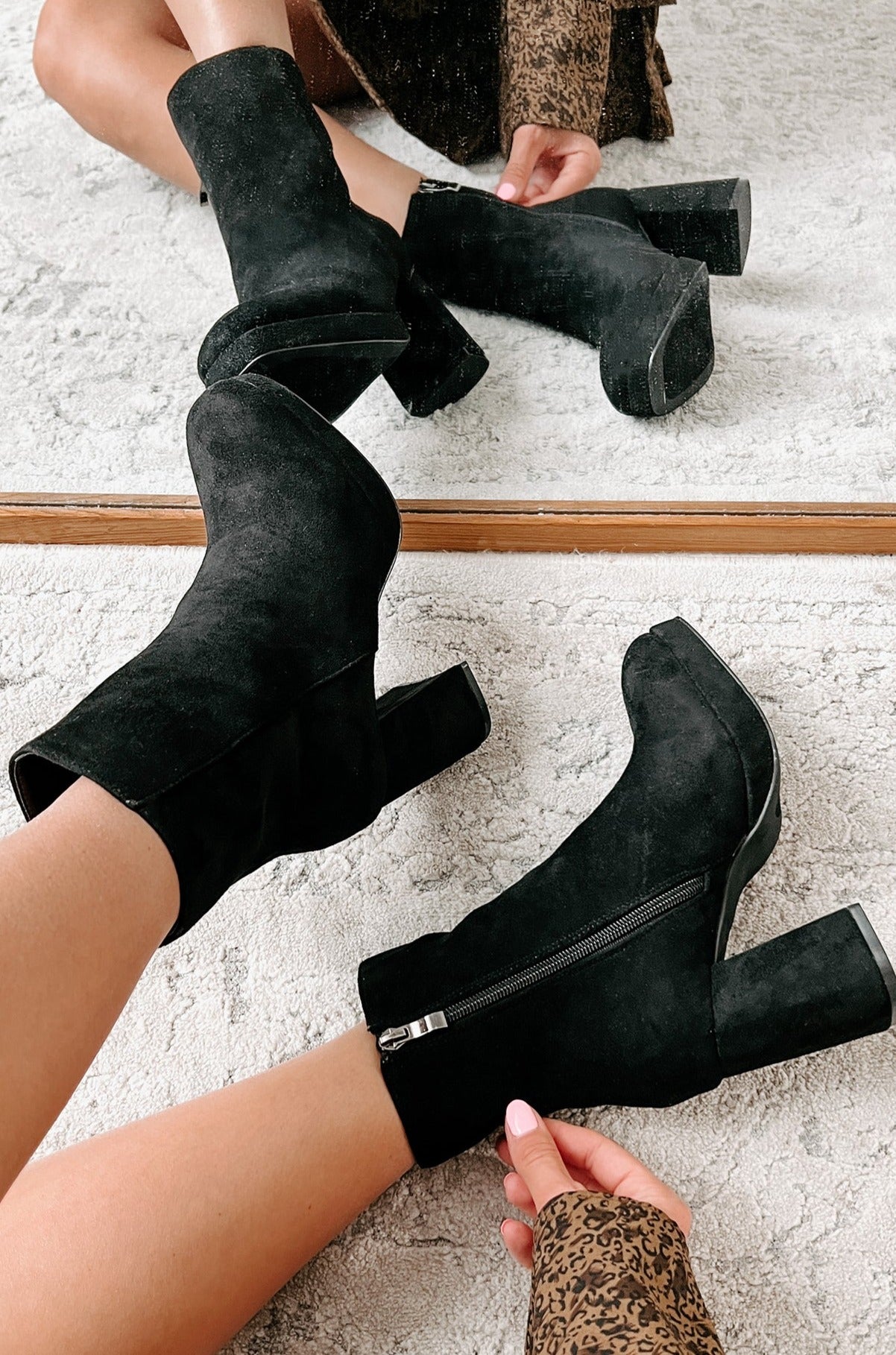 faux suede platform ankle boots