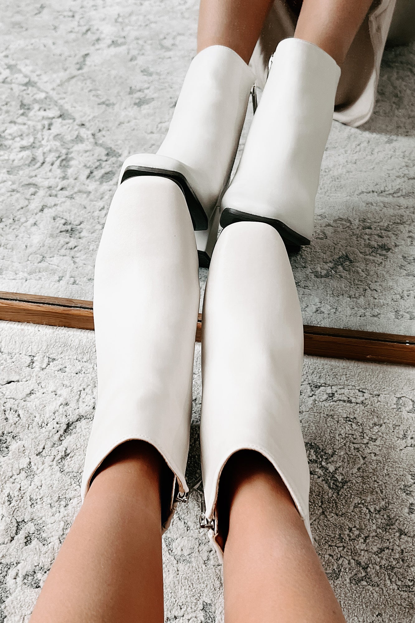 One Step Closer Faux Leather Bootie (Ivory) - NanaMacs