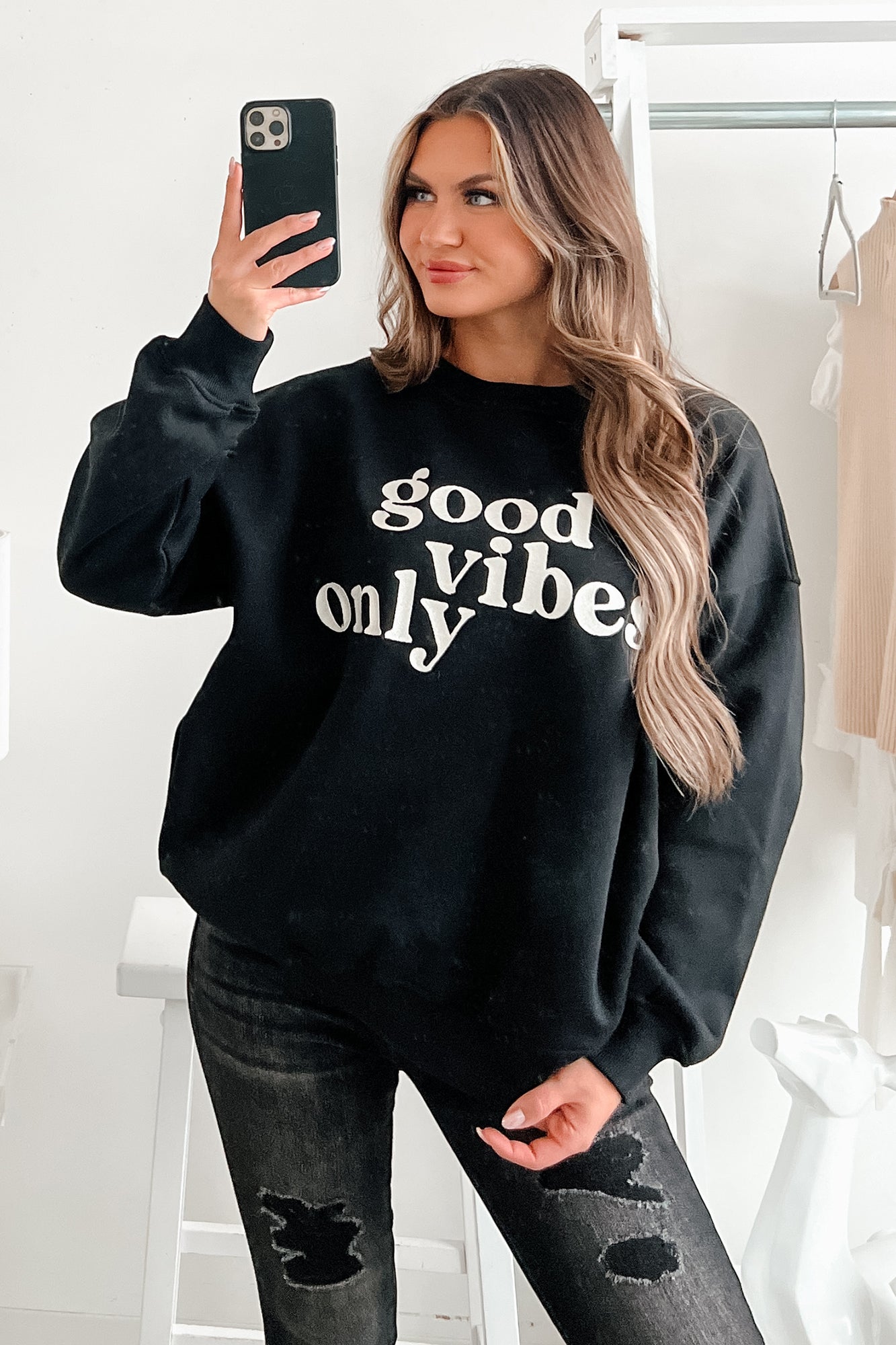 Sunshine State Of Mind Oversized Embroidered Sweatshirt Black