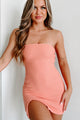 Just About Over You Textured Strapless Lace-Up Bodycon (Peach) - NanaMacs