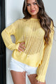 My Brightest Moment Open Knit Long Sleeve Top (Pineapple) - NanaMacs