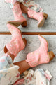 Small Town Roots Floral Stitch Western Booties (Pink) - NanaMacs