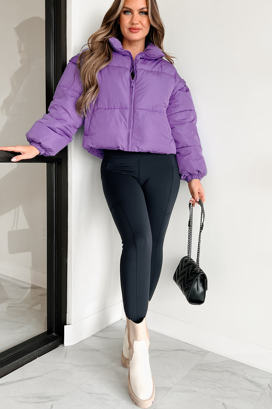 Changing Climate Detachable Sleeve Puffer Jacket (Purple) - NanaMacs