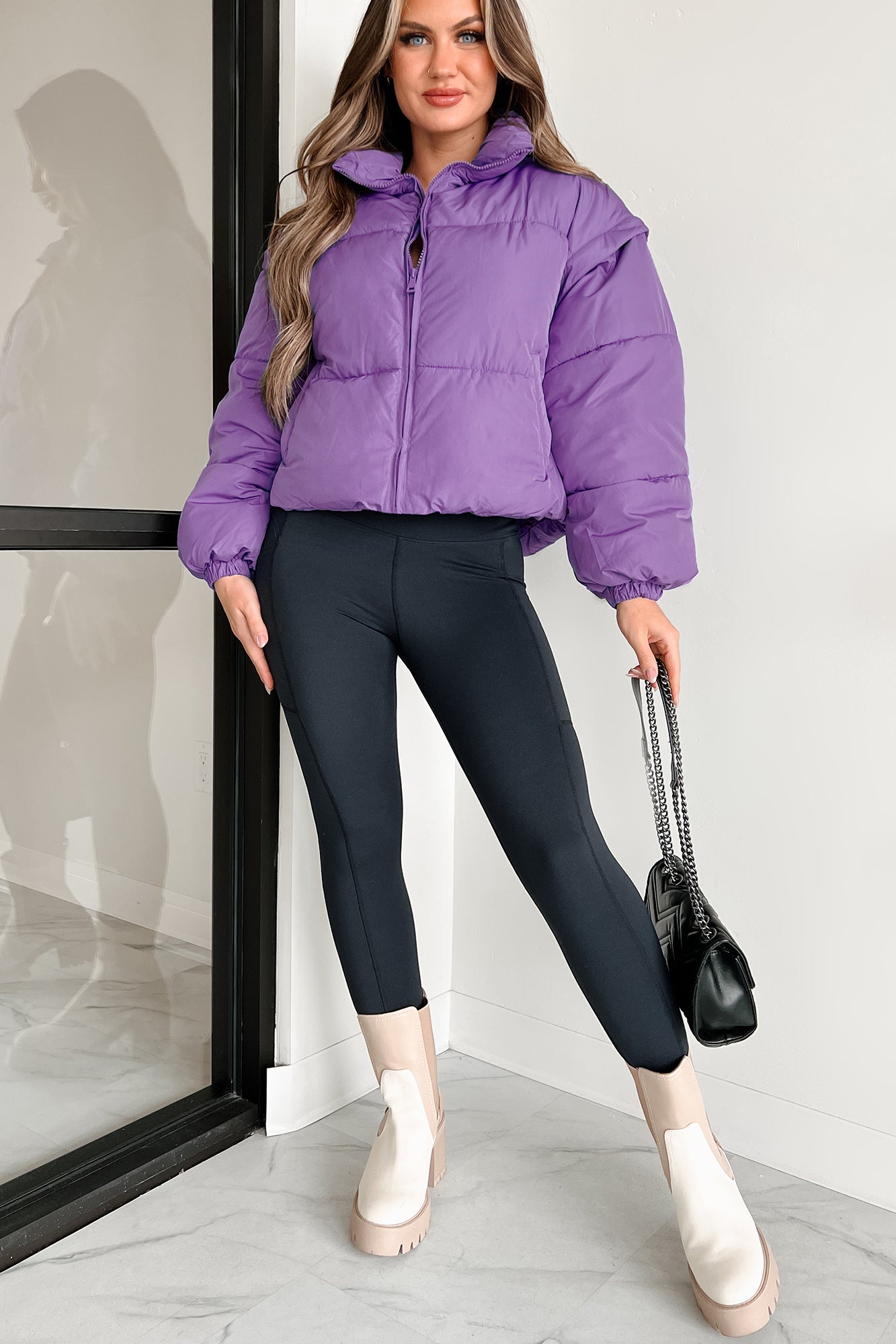 Changing Climate Detachable Sleeve Puffer Jacket (Purple) - NanaMacs
