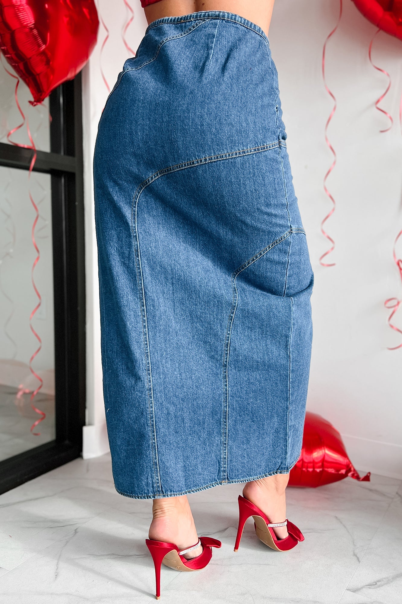 Little Bit Flirty Exposed Leg Denim Maxi Skirt (Denim) - NanaMacs