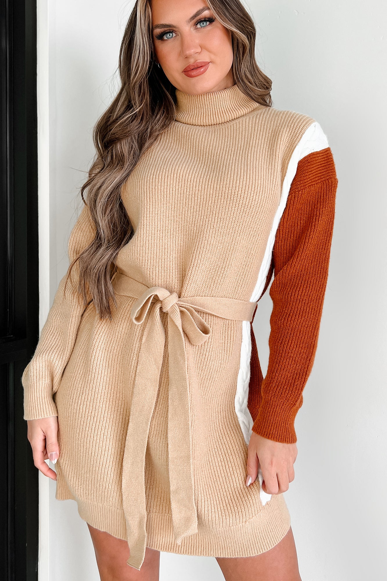 Slope City Turtleneck Sweater Dress (Oatmeal Multi) - NanaMacs