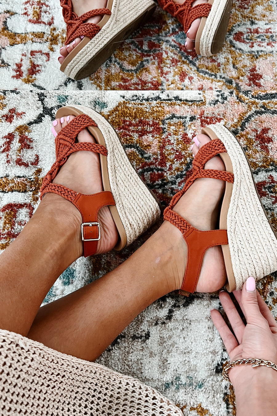 Aisha Braided Wedge Sandals (Orange/Woven) - NanaMacs